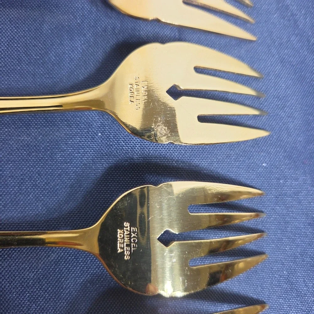 Vintage Excel Stainless Korea Symphony Gold Plated Salad/Desert Fork Set of 4